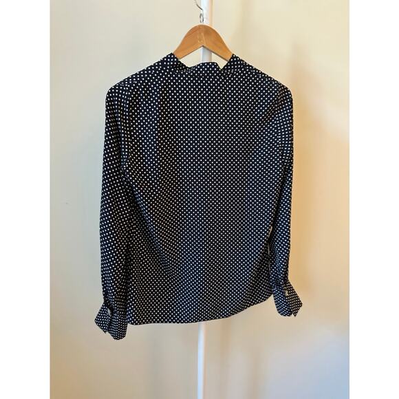 Alexis Navy and White Polka Dot Tie-Neck Blouse, Size Small - Picture 6 of 7